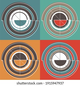 Four identical decorative elements in different colors. Background, print, logo, emblem, sign, symbol