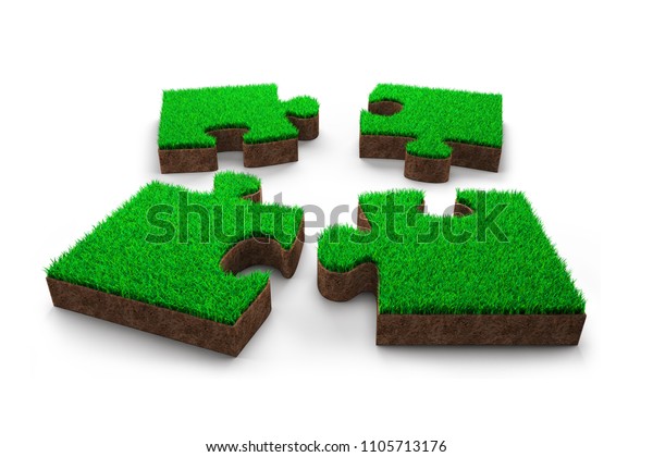 Four Jigsaw Puzzles Made Out Green Stock Illustration 1105713176