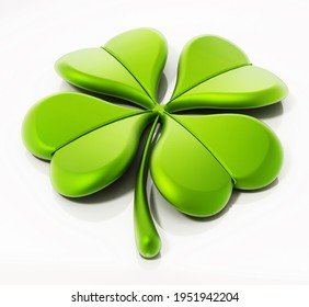 Four Leaf Clover Isolated On White Background. 3D Illustration.