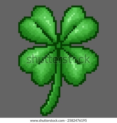 Four leaf clover for St Patrick's day decoration, in pixel art style.