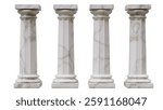 Four marble pillars columns ancient Greek isolated on white, 3d render
