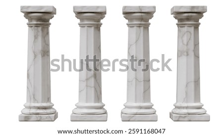 Four marble pillars columns ancient Greek isolated on white, 3d render