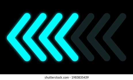 Four Moving Round Arrow Blinking Direction With Neon Glow LED Style On Black Background