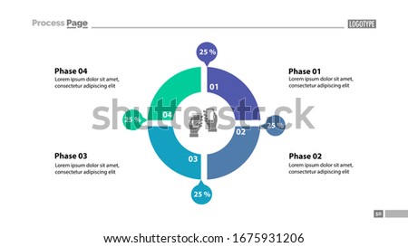 Four phase comparison donut chart. Element of graph, diagram, infographic. Concept for presentation, slide template, annual report. Can be used for topics like communication, technology, trade