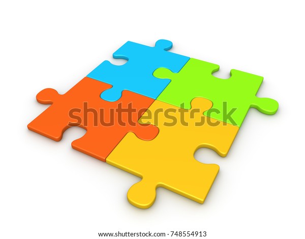 Four Puzzle Pieces Joined Together 3d Stock Illustration 748554913 ...