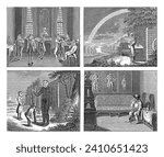 Four scenes about the properties of the soul, plate 1, Jan Evert Grave, 1786 - 1806 Four scenes about the soul of man. Above left, marked A. 1-7: five children in a living room.