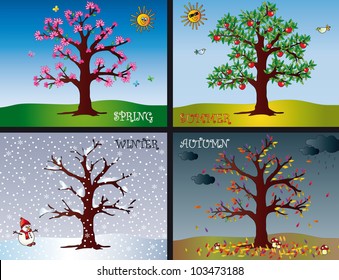 Four Seasons Illustration Tree Landscape Winter Stock Vector (Royalty ...