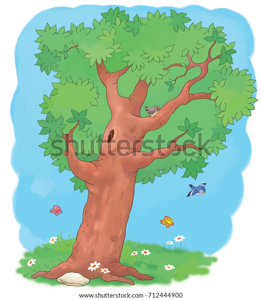 four seasons summer tree coloring page stock illustration