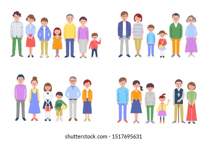 Four Sets Of Three-generation Families Standing With Smiles