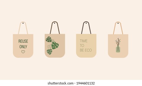 Four shopper bags, two with lettering, two with pictures - Shutterstock ID 1944601132