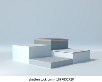 Four Square Box Of Product Display, Light Blue And Golden Colors, Luxury And Minimal Concept, Showcase, Stand, Stage, Backdrop, 3D Rendering.