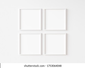 Four Square White Frame On White Wall. 3d Illustration.