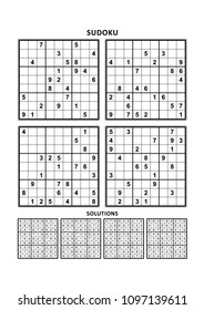 Four Sudoku Puzzles Of Comfortable (easy, Yet Not Very Easy) Level, On A4 Or Letter Sized Page With Margins, Suitable For Large Print Books, Answers Included. Set 11.