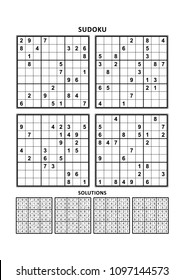 Four Sudoku Puzzles Of Comfortable (easy, Yet Not Very Easy) Level, On A4 Or Letter Sized Page With Margins, Suitable For Large Print Books, Answers Included. Set 12.