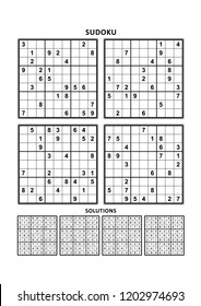 Four Sudoku Puzzles Of Comfortable (easy, Yet Not Very Easy) Level, On A4 Or Letter Sized Page With Margins, Suitable For Large Print Books, Answers Included. Set 15.