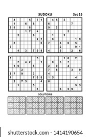 Four Sudoku Puzzles Of Comfortable (easy, Yet Not Very Easy) Level, On A4 Or Letter Sized Page With Margins, Suitable For Large Print Books, Answers Included. Set 16.