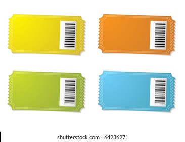 Four ticket stubs with color variation and barcode
