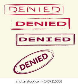 four variants of vector illustration of stamp denied on light yellow background