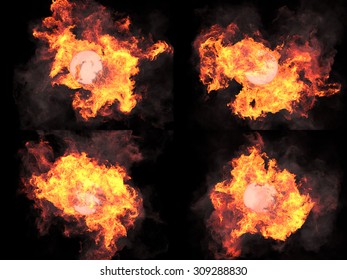 four version. Ball in fire. Sphere in fire. Fire. On fire