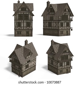 Four Views Old Fashioned House Over Stock Illustration 25651231