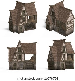 Frontside Medieval Houses Set 3d Illustration Stock Illustration ...