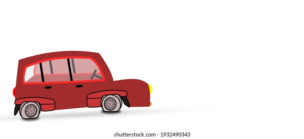 A Four Wheeler Red Color Vehicle Having Two Wheel Punctured, An Illustration Representation Of Flat Tire Vehicle Isolated On A White Background 