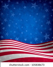 Fourth of July Background with stars and stripes celebration theme with a grunge texture as a symbol of American patriotism and culture in an election voting year.