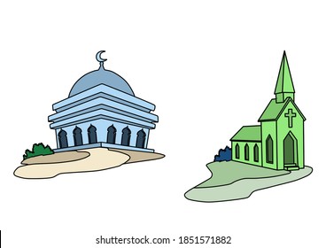 The Fourth Place Of Worship Of Muslims And Christians Line Art Full Color, Line Art