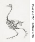 Fowl Skeleton, Lateral View (Finished Study for Table V), (1795–1806) drawing by George Stubbs. Vintage bird skeleton art, bird drawing illustration, old skeleton bird painting, bird art print.