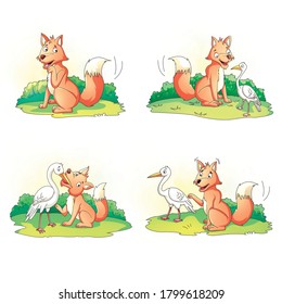 The Fox And Crane Cartoon Story Cartoon Illustration Artwork