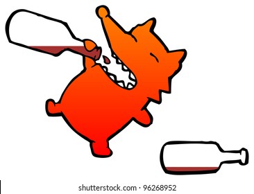 fox drinking wine cartoon