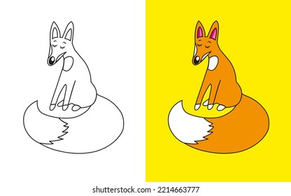 Fox. Stylized Illustration Of An Animal. Coloring Page For Kids And Adults. 300 Dpi. CMYK Color.