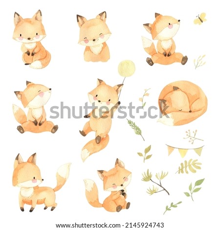 Fox watercolor woodland animal illustration