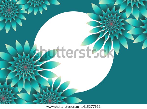 fractal flowers over moon card background in blue\
red night shades
