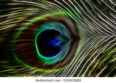 Fractal Image Of A Bright Tropical Peacock Feather