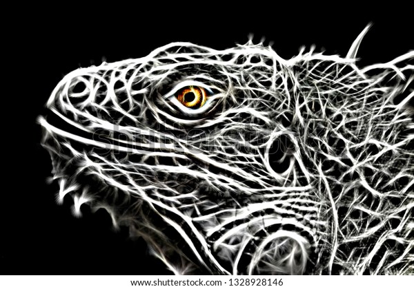 Fractal Image Iguana Lizard Bright Yellow のイラスト素材