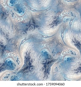 Fractal Marble Vein Wavy Ink Dye Fluid Line Mineral Artistic Swatch. Mottled Ripples Luminous Glow Blotched Agate Distorted Abstract Stone Design. Seamless Repeat Raster Jpg Pattern Swatch.