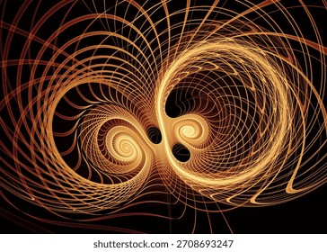 Fractal Paths series. Elegant network of illuminated golden threads on the subject of math, fractal design, science, visualization and geometry.