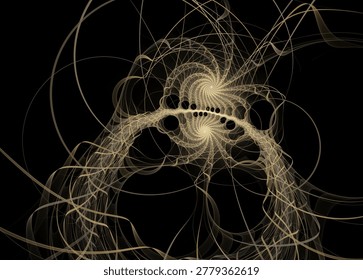 Fractal Paths series. Elegant network of illuminated beige threads on the subject of math, fractal design, science, visualization and geometry.