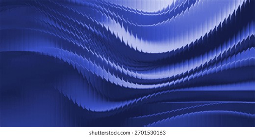 Fractal pattern in blue tones shows wavy lines and structured texture. The abstract design creates depth with light and shadow combinations.