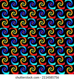 Fractal seamless pattern with spirals and curves in the bright colors