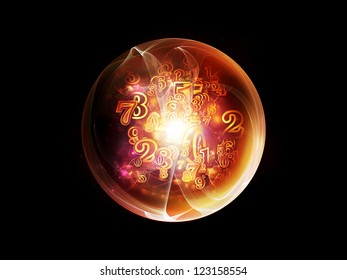 Fractal Sphere Series. Interplay of spherical and circular fractal elements, digits on the subject of abstraction, graphic design and modern technology