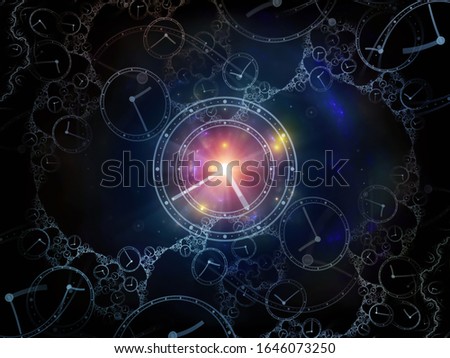 Fractals of Time. Faces of Time series. Interplay of clock dials and abstract elements related to science, education and modern technologies