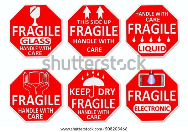 Fragile Sticker Various Text Sign Stock Illustration