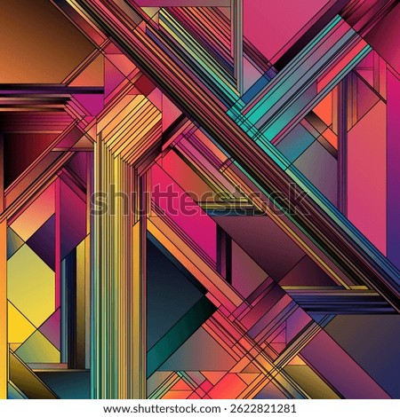 Fragmented Gradient series. Crystalline patterns formed by radiant abstract tones on the subject of color perception, visual art, unity of design, composition, and color theory.