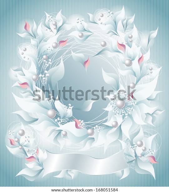 Frame Background Flowers Pearls Petals Ribbon Stock Illustration 168051584
