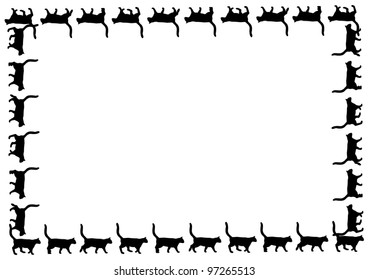 Frame with black cat walks on white background