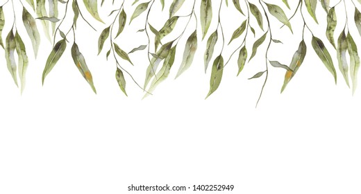 Frame Border With Watercolor Olive Branches And Leaves. Botanical Illustration. For Design, Card, Decor And More