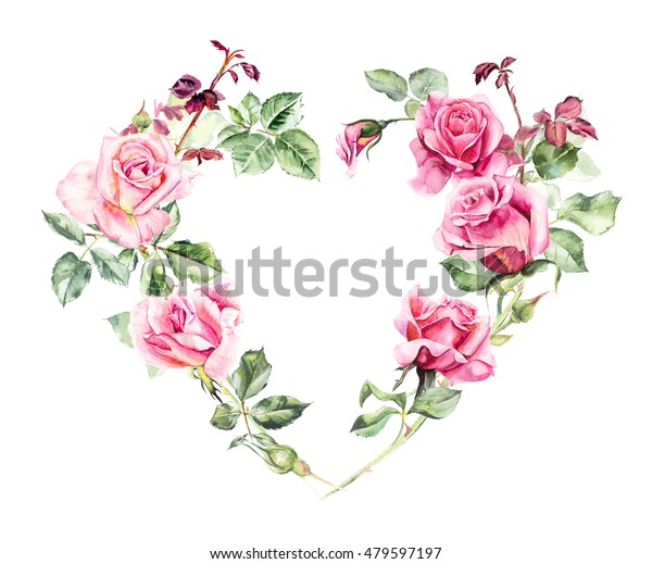 バラの花から心を取り出す 結婚式の絵 挨拶状 花の背景 水彩手描きのイラスト のイラスト素材 479597197