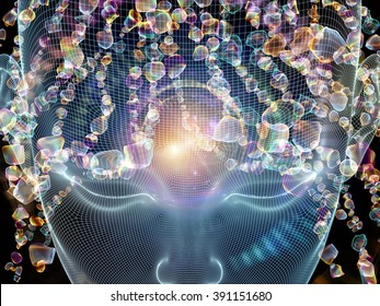 Frame of Mind series. Composition of human face wire-frame and fractal elements on the subject of mind, reason, thought, mental powers and mystic consciousness